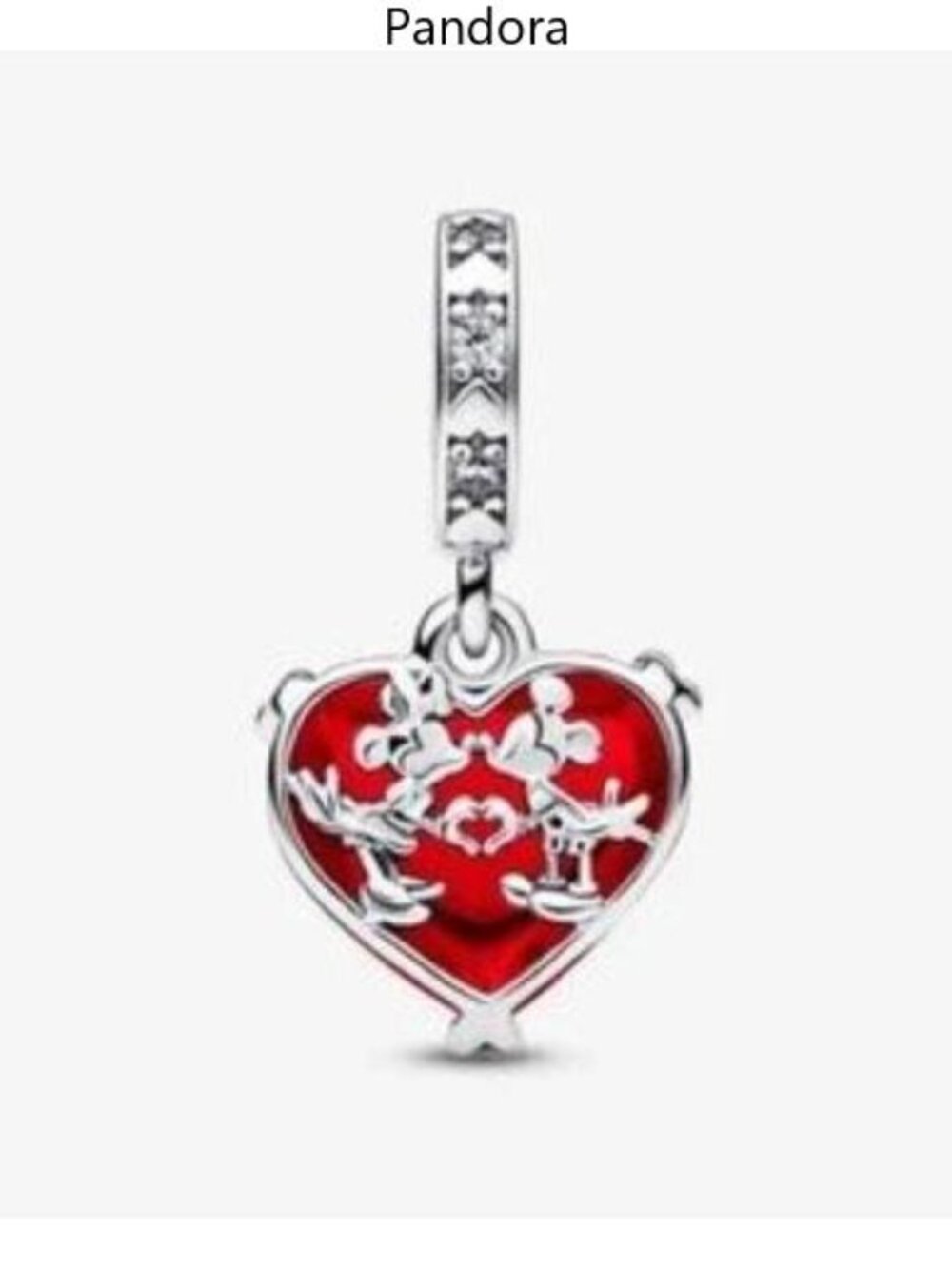 Pandora Disney Mickey & Minnie Mouse Kiss Red Murano Glass Dangle Charm